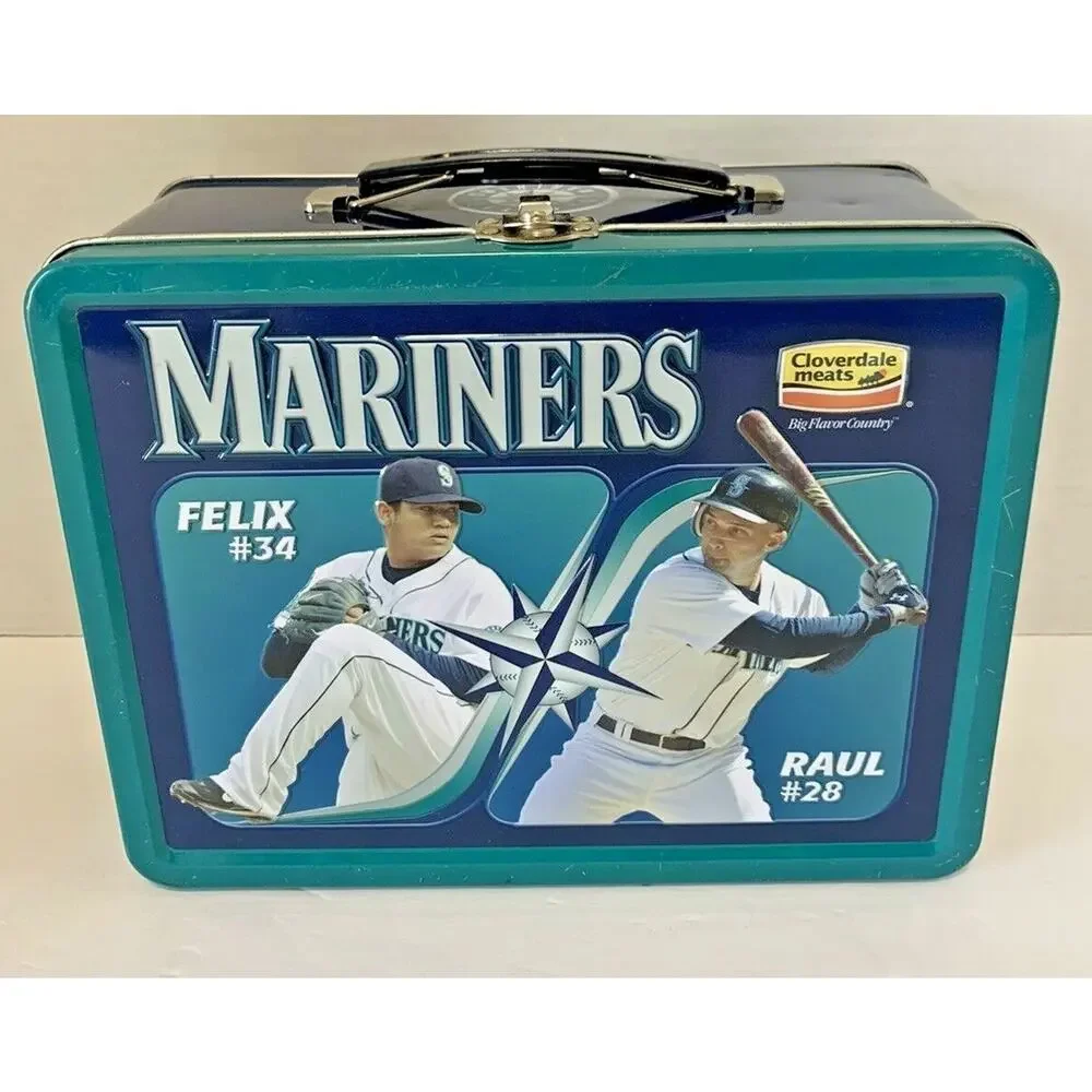 Seattle Mariners MLB 8" Tin Souvenir Lunchbox Moose - J J-Felix-Raul -Kenji - Picture 1 of 7